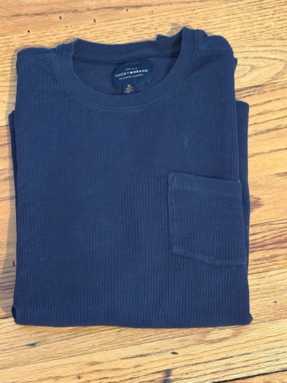 Lucky Brand Men's Navy Ribbed Crewneck Sweater Chest Pocket Size M